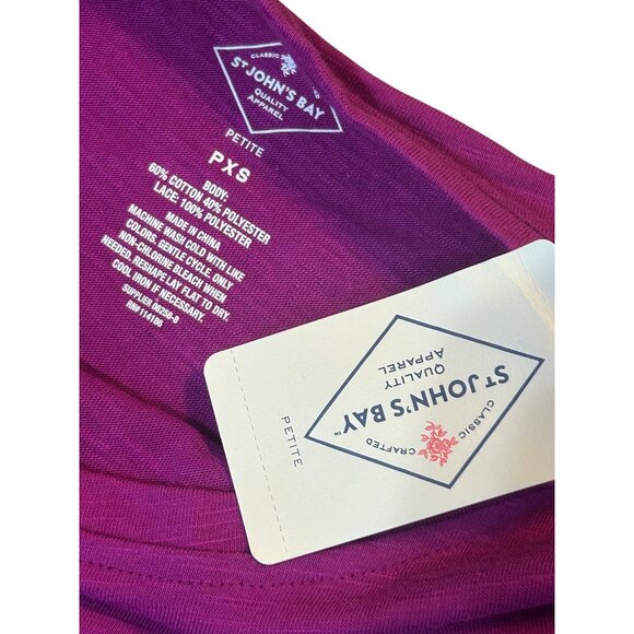 St. Johns Bay Petite PXS Fuchsia Crochet-Trim Short Sleeve Top NWT 1741 - Picture 5 of 6